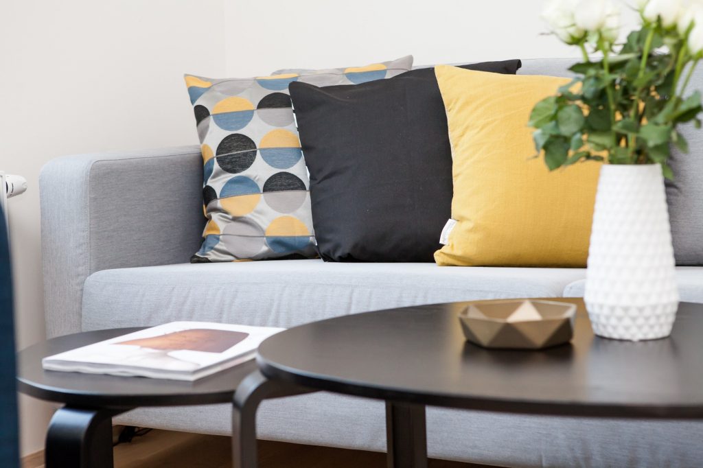 sofa with cushions on 