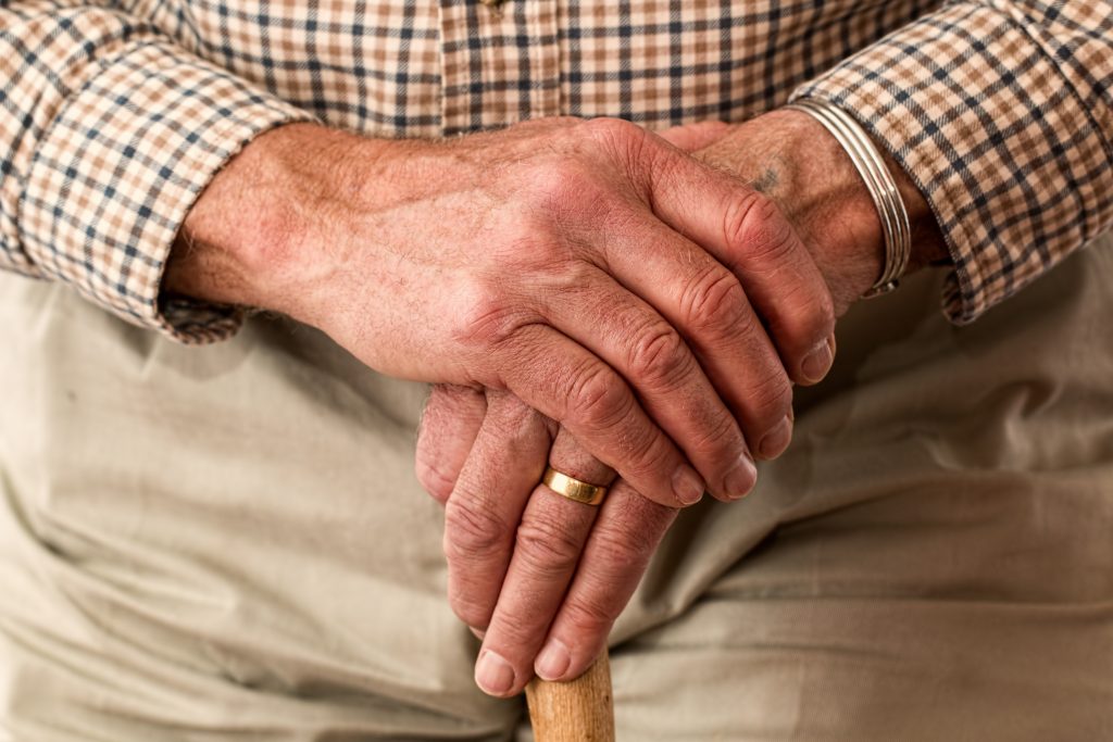 old man's hands.