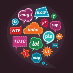 Collection of acronyms and abbreviations colorful speech bubbles