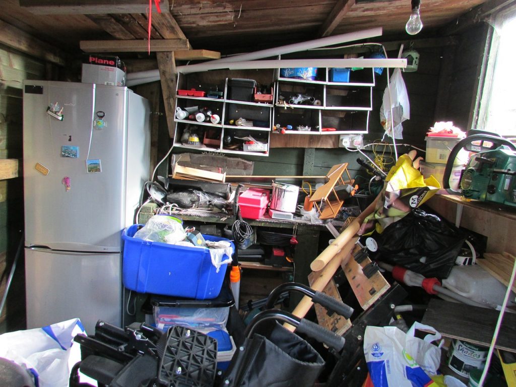 a cluttered garage